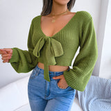 tie front rib knit cropped sweater