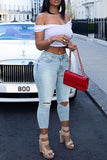 Fashion Casual Solid Ripped Bandage High Waist Skinny Jeans
