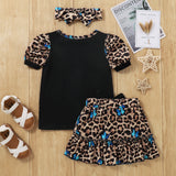 girls leopard butterfly print tee and skirt set