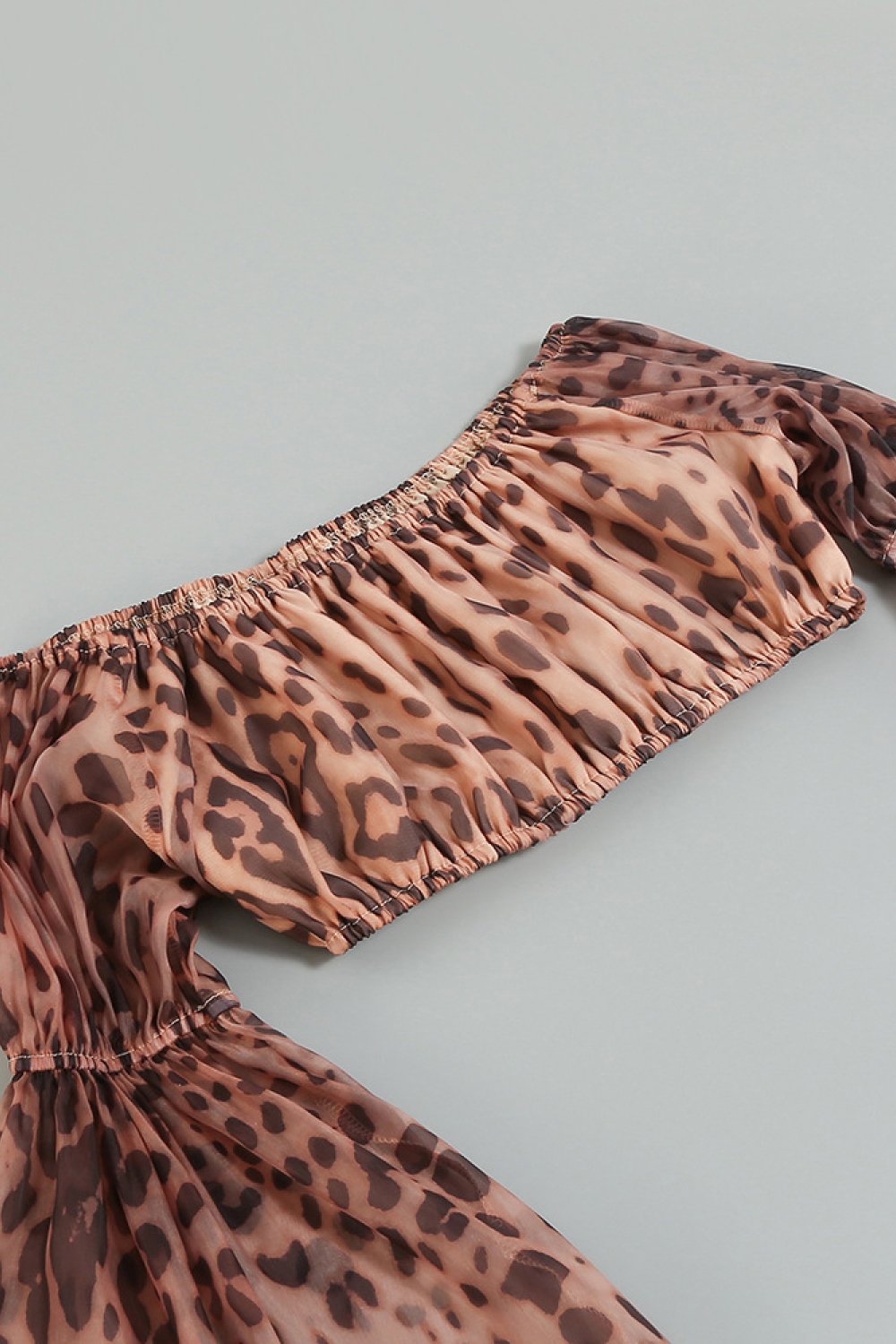 off shoulder leopard crop top and skirt set