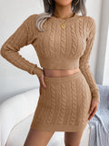 cable knit cropped raglan sleeve sweater and knit skirt set
