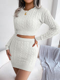cable knit cropped raglan sleeve sweater and knit skirt set