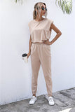 sleeveless top pocketed pants suit