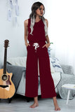 solid sleeveless pocketed wide leg jumpsuit