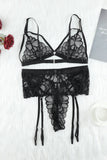 strappy three piece lace lingerie set