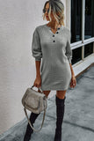 waffle knit half button sweater dress
