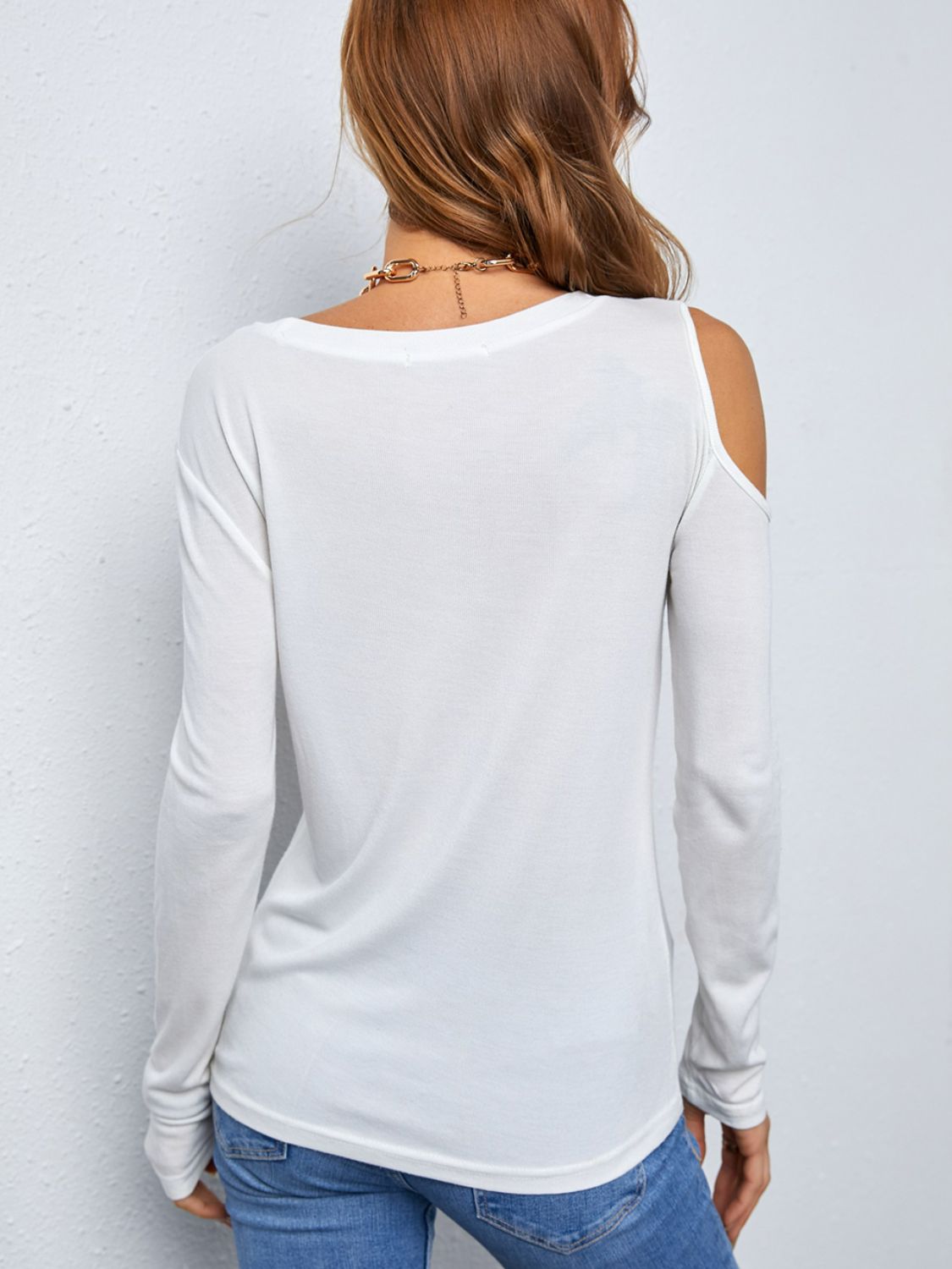 cold shoulder round neck long sleeve blouse