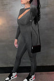 Fashion Sexy Solid Hollowed Out O Neck Skinny Jumpsuits