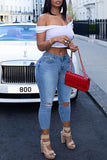 Fashion Casual Solid Ripped Bandage High Waist Skinny Jeans