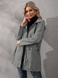 drawstring zip up waterproof hooded coat