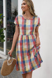 multicolor bufflalo plaid short sleeve dress