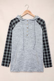 plaid spliced hoodie with pockets
