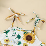 girls sunflower print tie shoulder tulle dress
