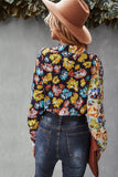 floral print front tie cropped shirt