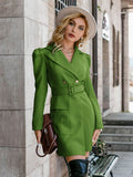 double breasted belted puff sleeve blazer dress