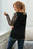 leopard lace up neck long sleeves top