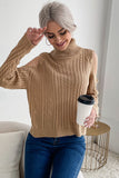 cold shoulder turtleneck cable knit sweater