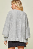 andree by unit full size run heart cable knit ruffle hem sweater