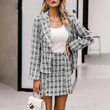 casual plaid tweed two piece blazer skirt suits