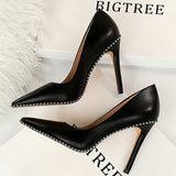 rivet pointed toe stiletto pu leather high heel