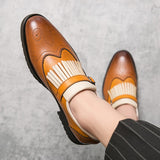patchwork britsh pointed pu leather tassels loafers