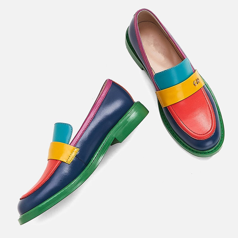 round toe slip on penny loafers