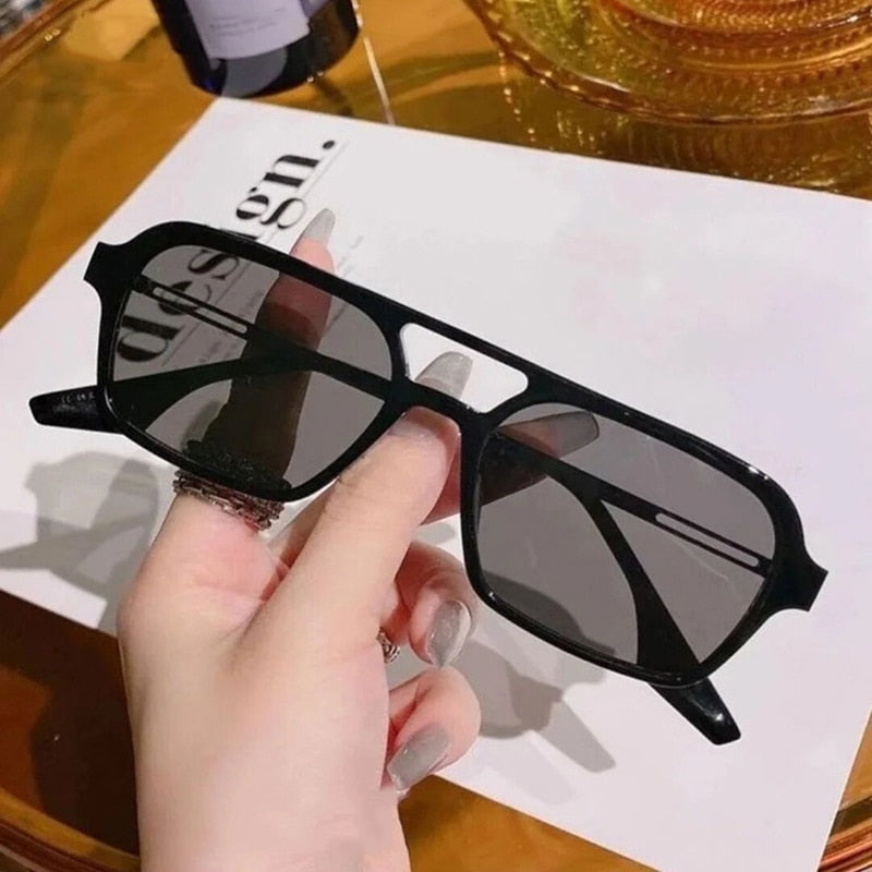 retro double bridges hollow square sunglasses