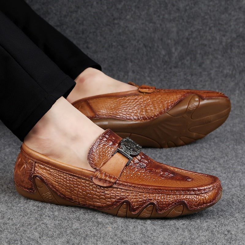 crocodile skin genuine leather slip on