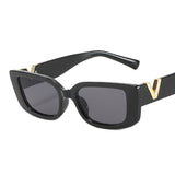 retro v metal detail square sunglasses
