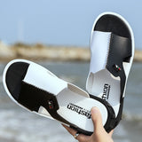 leather stitches two tone outdoor slippers