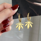 maple leaf amulet plated hoops earring