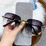 classic rimless metal frame square sunglasses