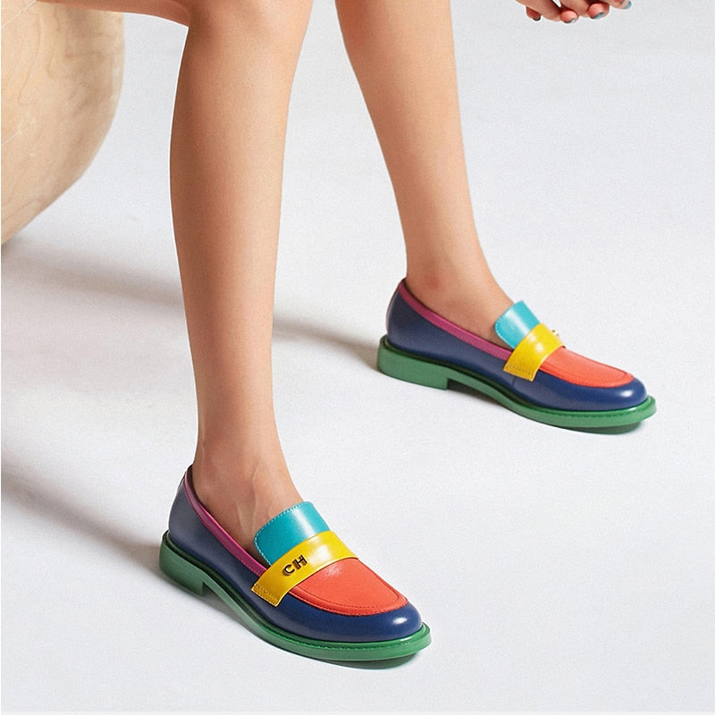 round toe slip on penny loafers