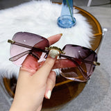 classic rimless metal frame square sunglasses
