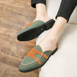 casual leather patchwork round toe half shoes