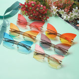 butterfly rimless metal frame sunglasses