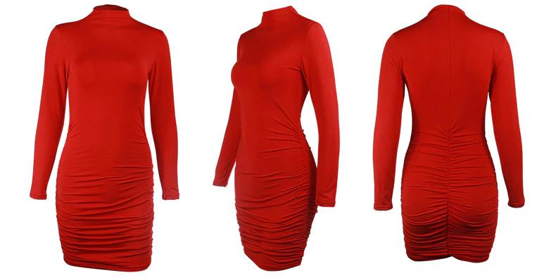turtleneck ruched long sleeve bodycon dress