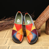 patchwork genuine leather slip on round toe loafers
