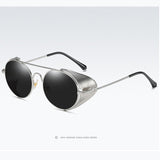 metallic side shield coating mirrored retro round sunglasses