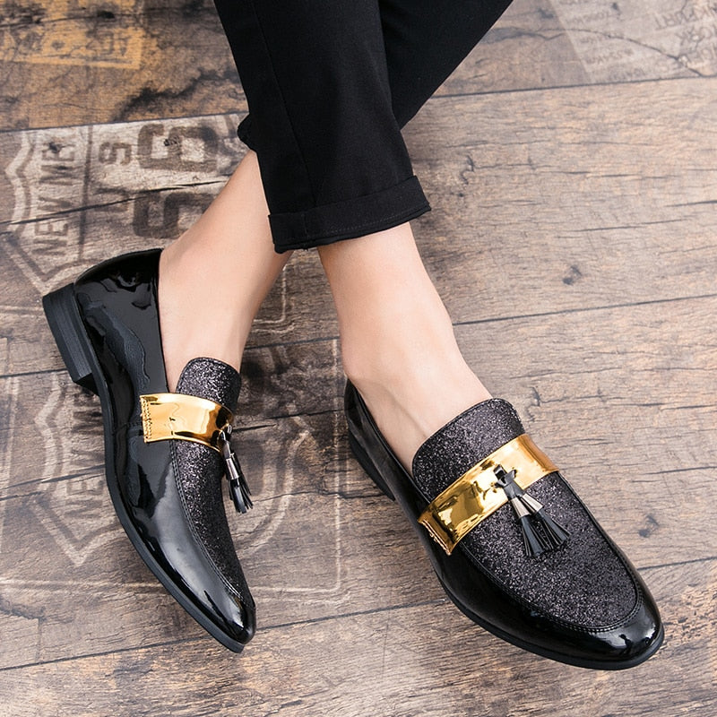 golden formal patchwork pu leather casual loafers