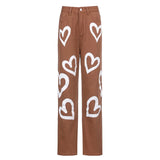 heart printed straight mom jeans