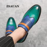 patchwork britsh pointed pu leather tassels loafers