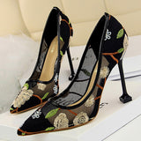 flower embroidery mesh insert lace high heels