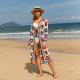 crochet colorful hollow out long cardigan