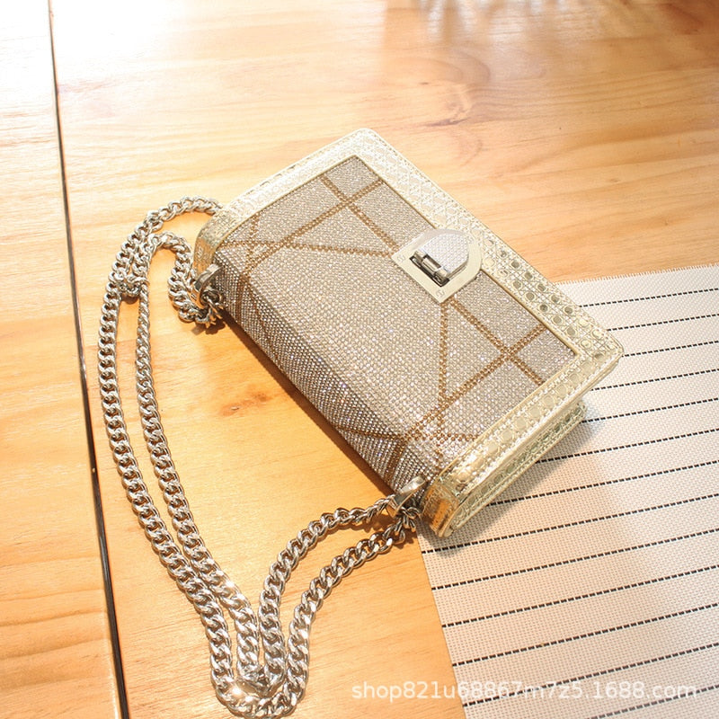 diamond studded chain handbag