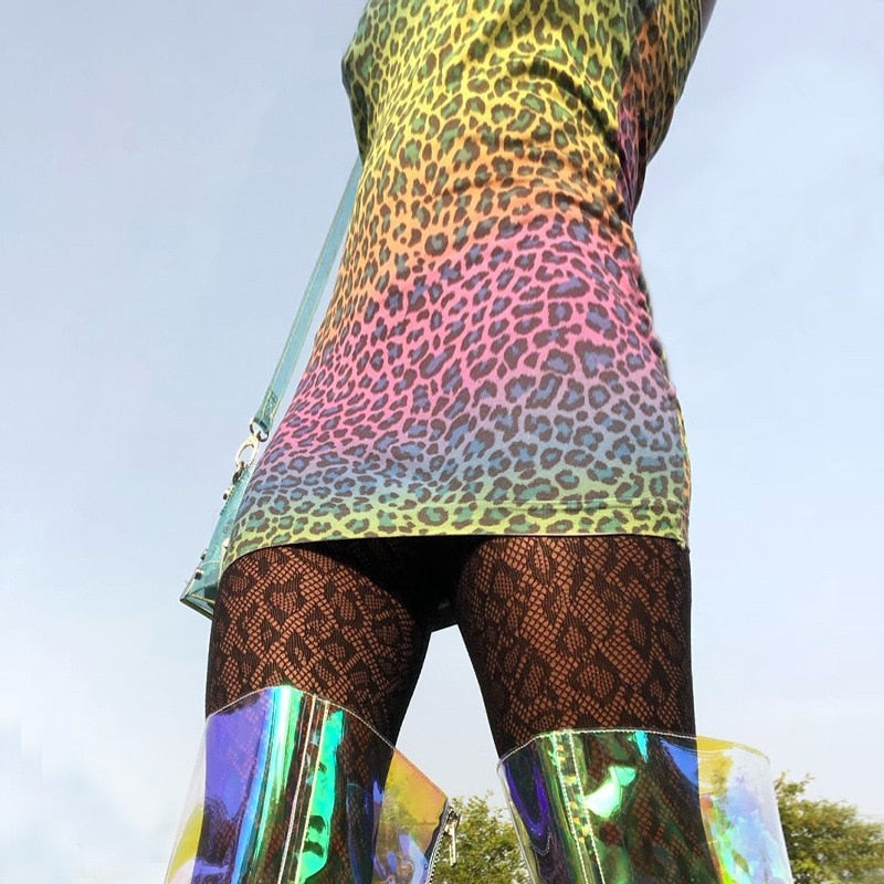 colored leopard print tube dress