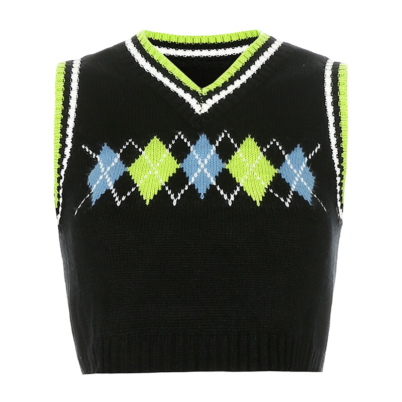 argyle plaid v nek knitted sweater vest
