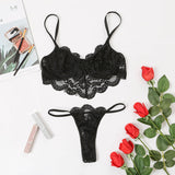 floral lace bralette and panty sheer lingerie set