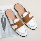 casual leather patchwork round toe half shoes
