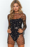 mesh long sleeve lace mini cover up dress